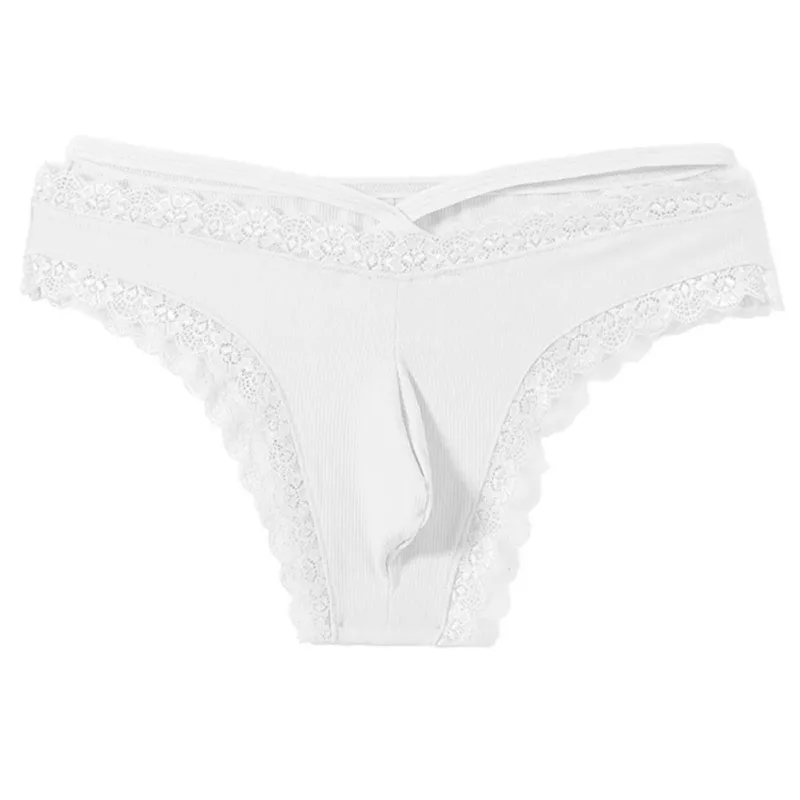 Herr Spetskant Sissy Gay Seamless Trosor Underkläder Medel midja Bulge Pouch Underkläder Solid Herrunderkläder med spetskant — image 3