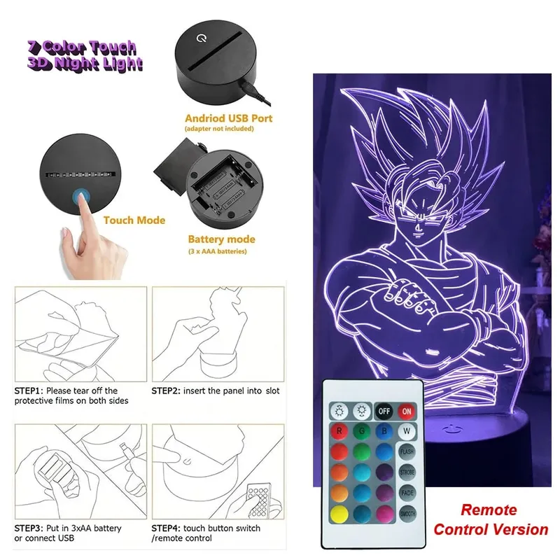 Dragon Ball Z Anime Figures Goku Vegeta Gohan Broly 3D Lamp PVC Action Figures Toys for Children Trunks Buu Super Saiyan Gifts — image 22
