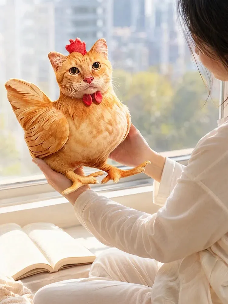 Gato frango engraçado novidade brinquedo de pelúcia animal de pelúcia sofá travesseiro 3d almofada bonito gatinho boneca decoração do quarto