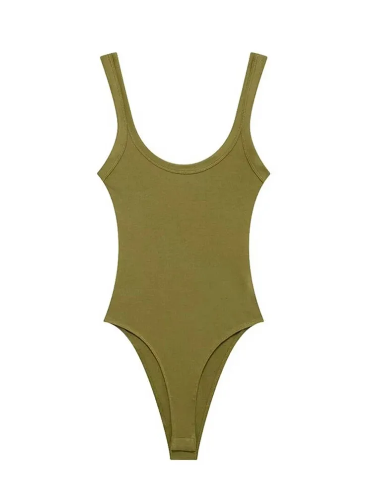 Skinny Ribbed Bodysuits for Women O Neck Straps Snap-Button Female Playsuits Sexy Fashion — image 4