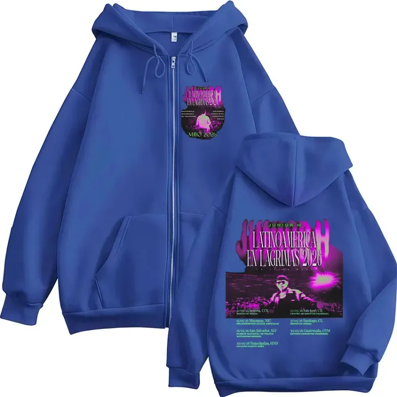 Junior H Latinoamerica En Lagrimas Tour 2026 Zipper Hoodies Men's Women Fashion Casual Zip Up Sweatshirts Pullovers Streetwear — image 5