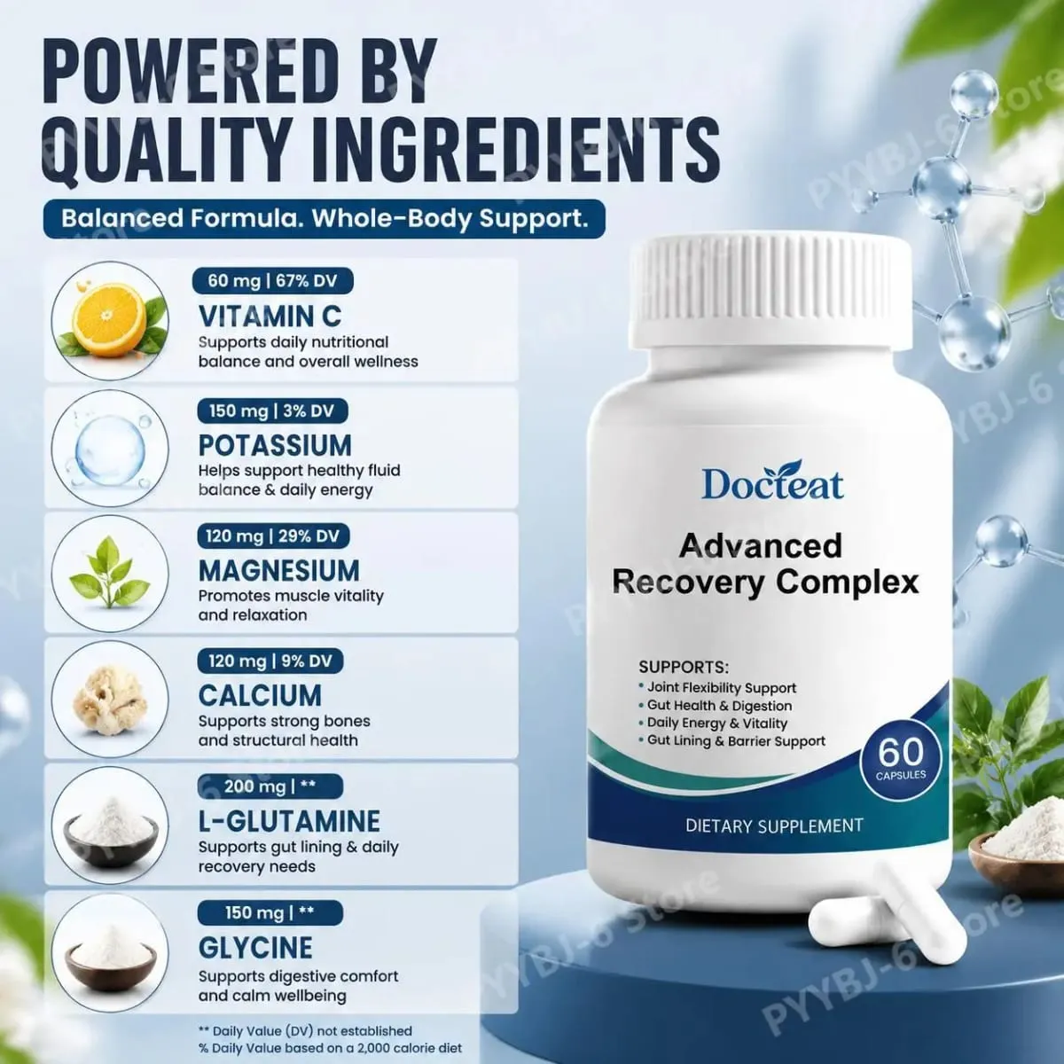 Advanced Recovery Complex 60 Capsules with L Glutamine Glycine Lysine Digestive Enzymes for Gut Health Daily Wellness Support — image 4