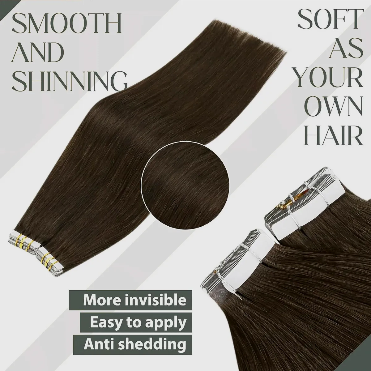 Invisible Tape in Hair Extensions 100% Remy Human Hair Dark Brown Hair Extensions for Women Adding Length And Volume — image 3