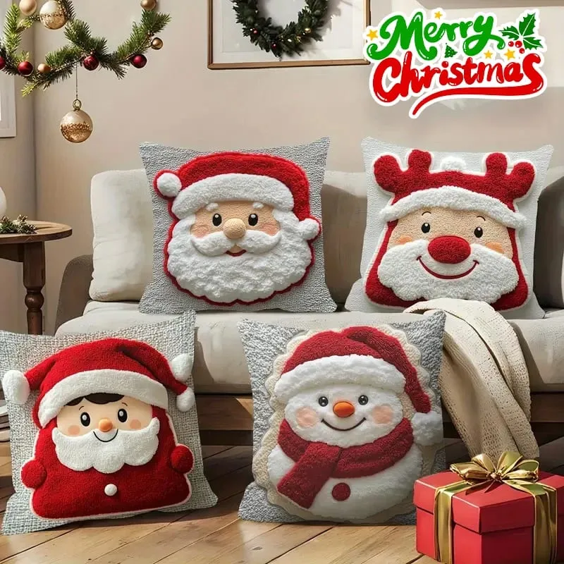 Christmas Character Cushion Cover Snowman Reindeer Digital Print on Stretch Fabric for Festive Home Decor — image 3