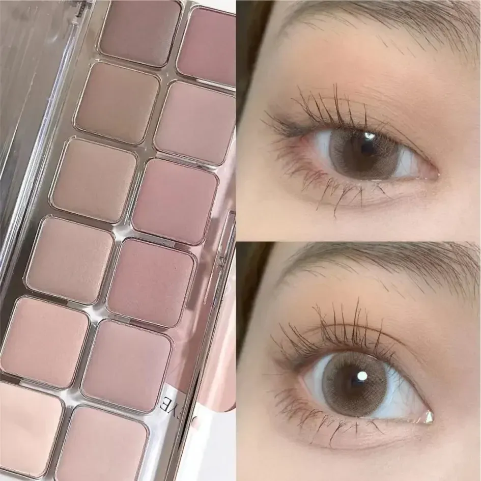 Øjenskyggepalette med lav mætning 12 farver alle matte koreansk te Abrikos øjenmakeuppalet Daglig makeup Langtidsholdbare øjenskygger — image 6