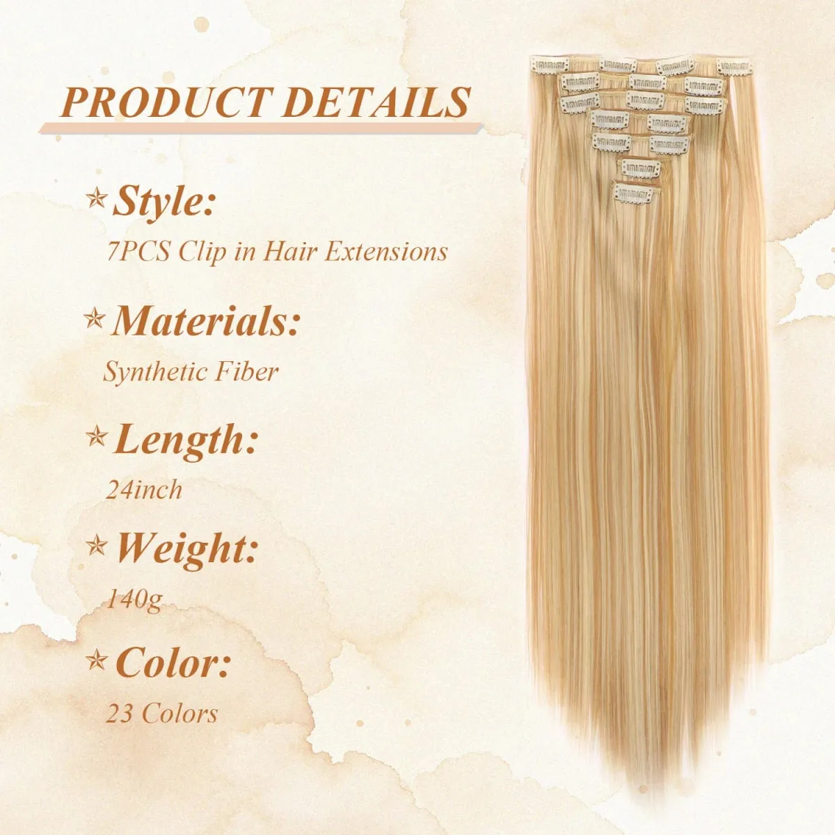 24 Inch Clip-in Hair Extensions 7 Pcs Long Straight Synthetic Hair Extensions Invisible Clip-ins Hairpieces for Women Daily