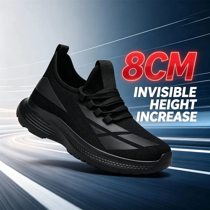 Men All Black Breathable Mesh Elevator Shoes 8Cm Invisible Height Increase Non Slip Casual Sports Daily Walking Workout Sneakers — image 2
