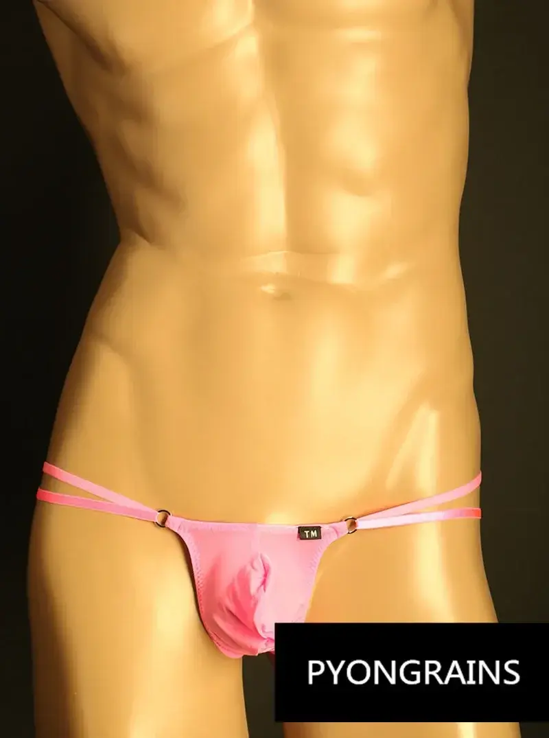 Men Adjustable Metal O-Ring Double Thin Strap Bikini Briefs Low Rise Silky Ice Silk 3D U Convex Pouch Sexy Male Underwear — image 10