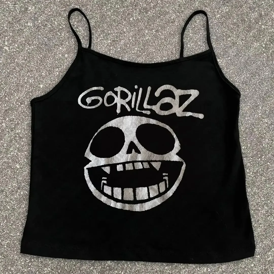 Women Gothic Spider Web Print Cami Tank Top Sleeveless Spaghetti Strap Y2K Slim Cropped Camisole Dark Punk Streetwear Tops — image 4