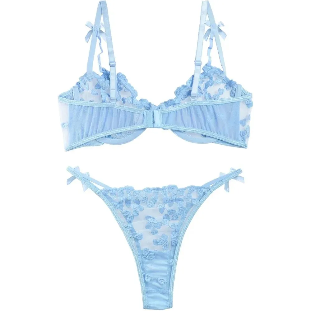 Women's Underwire Push-Up Sheer Lingerie Set – Strappy Embroidered Mesh Bra & Panty — image 2