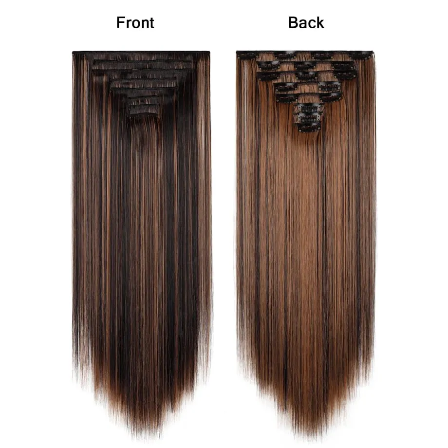 24 Inch 8Pcs Clip in Hair Extensions Long Straight Hair Extensions Soft Synthetic Hairpieces for Women Daily Fashion Hairstyle — image 5