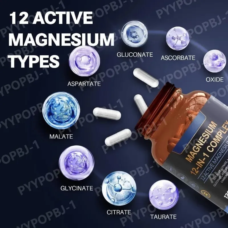 Kapsułka magnezu zawiera cytrynian glicynianu i asparaginian itp. Kompleksowy suplement Relaks Mięśnie Serce Wsparcie zdrowia 120 sztuk — image 2