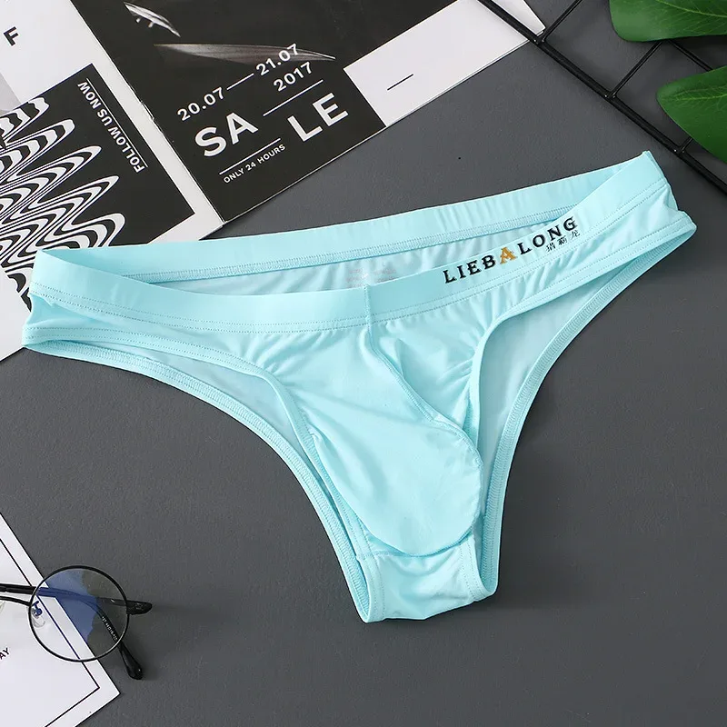 Cuecas masculinas biquíni sexy roupa interior masculina de seda gelo pênis bolsa cuecas calzoncillos hombre deslizamento gay lingerie sólida — image 13
