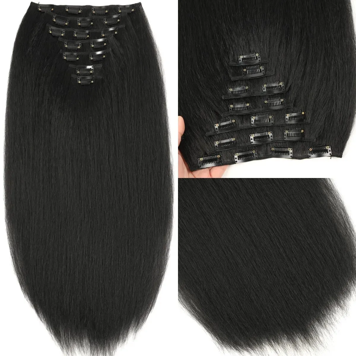 Synthetic Kinky Straight Clip in Hair Extensions 7pcs 16Clips Yaki Straight Clip Ins 22Inch/55cm Full Head Hair Extensions — image 4