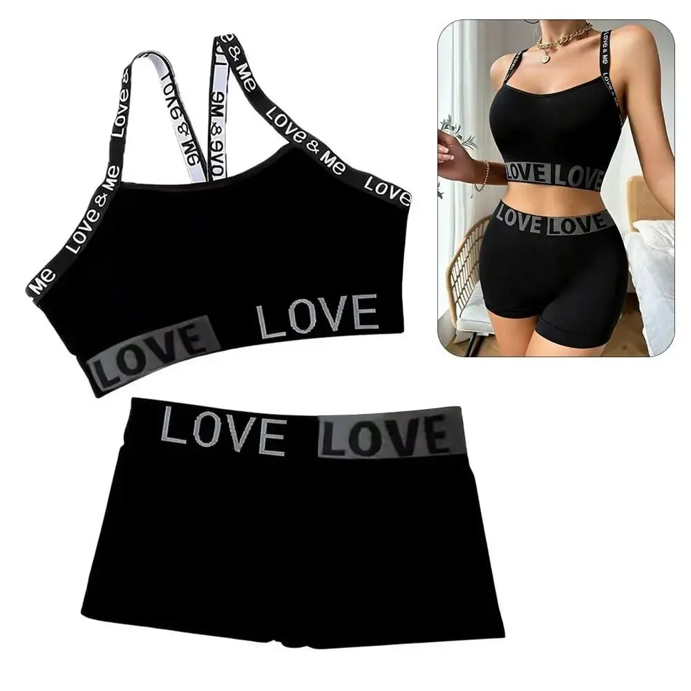 1 ensemble décontracté lettre femmes sans couture soutien-gorge ensemble col en v respirant ensemble de lingerie élastique confortable Sport brassière