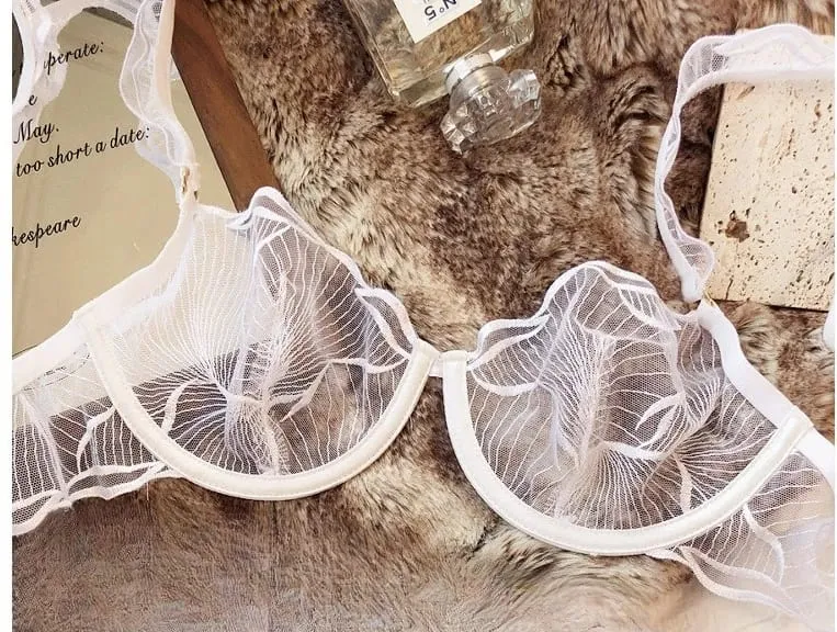 French Embroidery Lace Bra Set For Women Ultra Thin Sheer Minimizer Bra Hollow Out Lingerie Brassiere 32-38AB Elegant Daily Wear — image 9