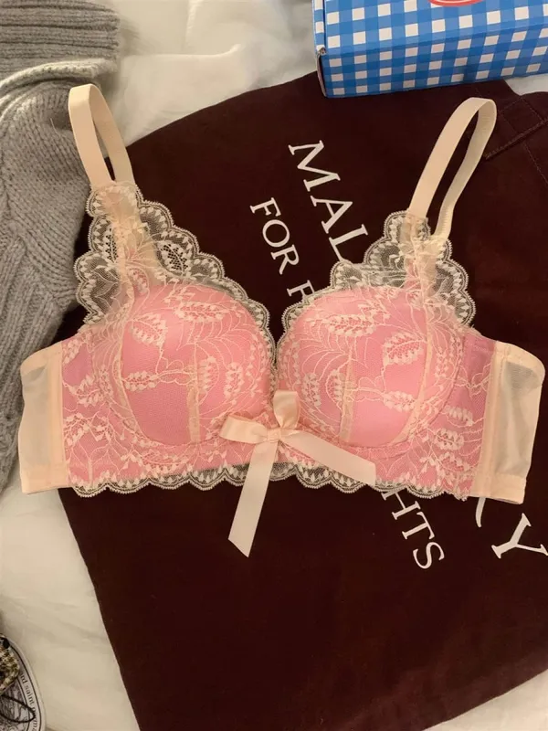 Žhavá prodejná bezdrátová krajková podprsenka Ženy Malé poprsí Silné vycpávky Push Up Lift Anti Sage Boční podpora Sexy spodní prádlo 32‑38 AB — image 8