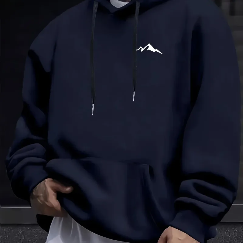 Outono e inverno masculino moda casual solto montanha impressão manga comprida moletom com capuz pulôver quente — image 7