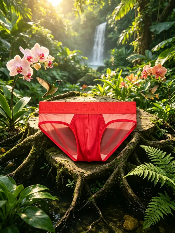 Low Rise Mens Triangle Underwear Side Mesh Panel Vertical Grain Material 3D Contour Pouch Embossed Letter Wide Elastic — image 2