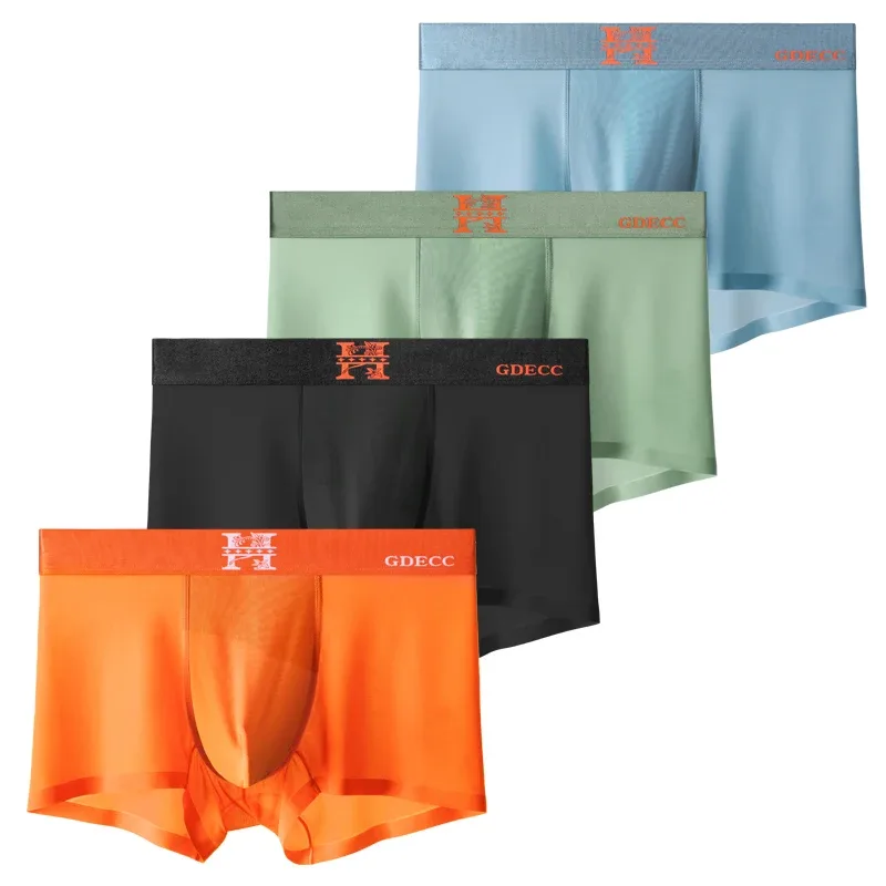 4PCS Designe Light Luxury Style Ice Silk Breathable Solid Color Men's Boxer With Gift Box — image 2