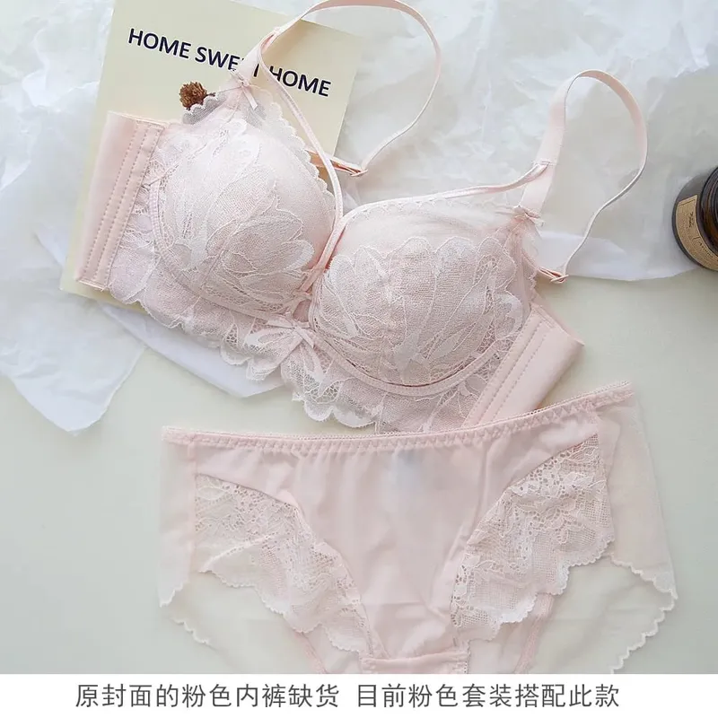 French Garden MOYISU Lace Bra Set 32-38 AB Wireless Thin Cup Push Up Anti Sag セクシー Support Lingerie Suitable Small Bust