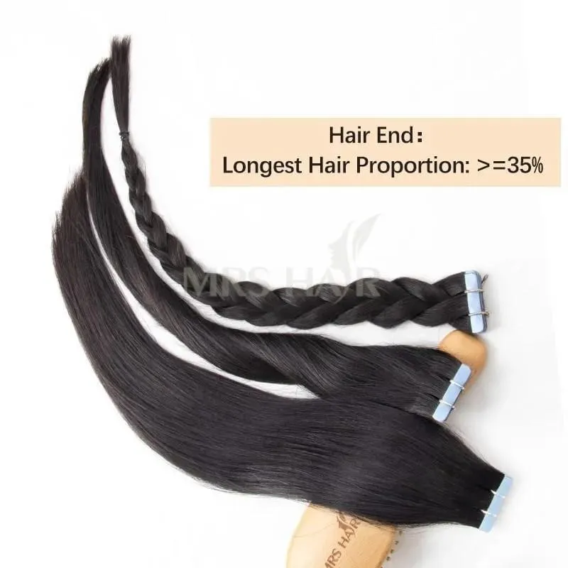 MRS HAIR Silky Straight Tape in Human Hair Extensions Remy Skin Weft Tape in Hair Extension 14 16 18 inch 20pcs/pack 1B Natural Black Tape On Hair
