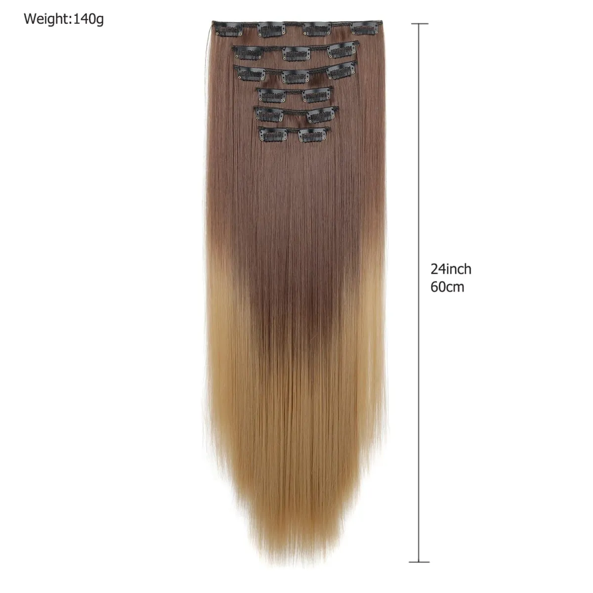 Long Straight Hair Clip in Hair Extensions 24inch 140g 6pcs/set Women Ombre Synthetic Hair Full Head soft easy to wear stylish