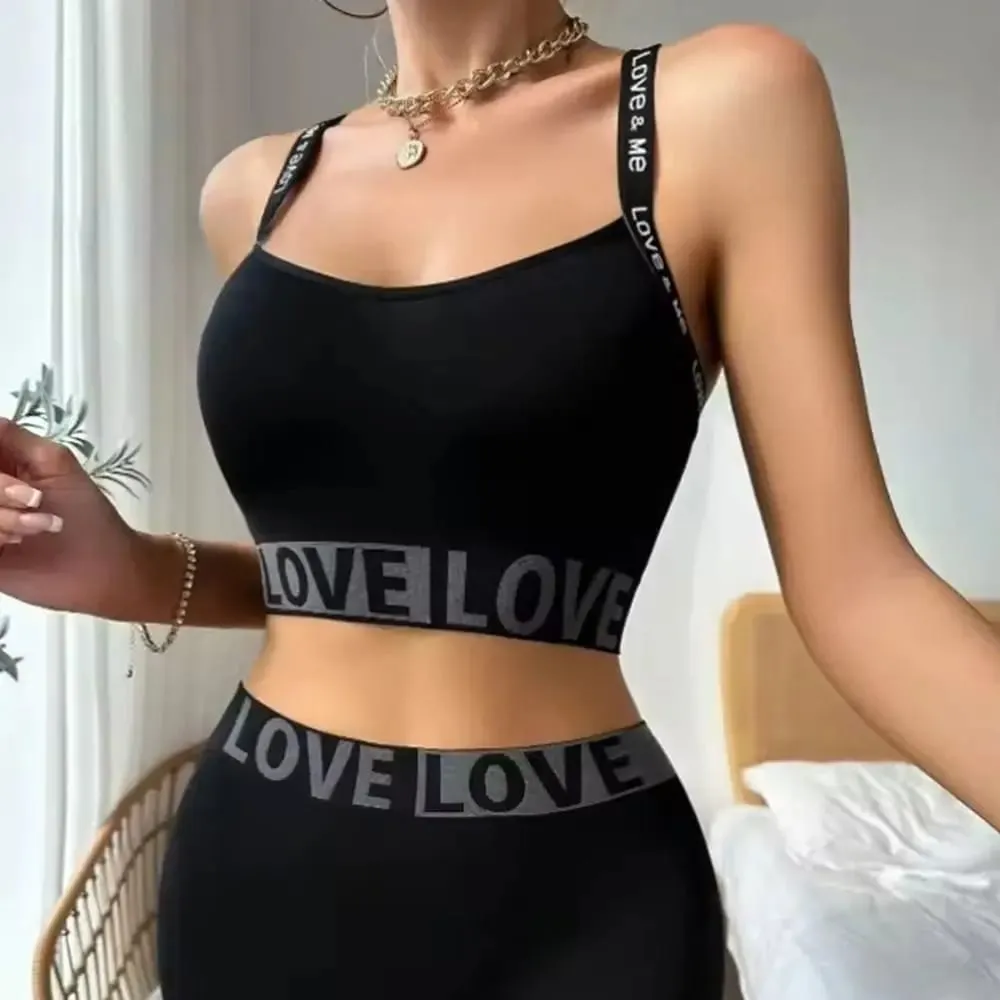 1 ensemble décontracté lettre femmes sans couture soutien-gorge ensemble col en v respirant ensemble de lingerie élastique confortable Sport brassière