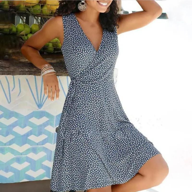 Mga Dress para sa Babae 2025 Casual Plus Size Women's Floral Wrap V Neck Midi Dress A Line Swing Cap Sleeve Midi Vestidos De Fiesta — image 8