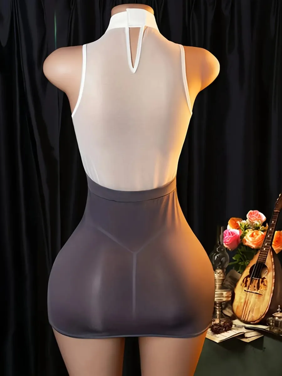 Women Lace Lingerie Set Floral Halter Bodysuit Bodycon Mini Dress Office Uniform Costume Nightwear — image 6