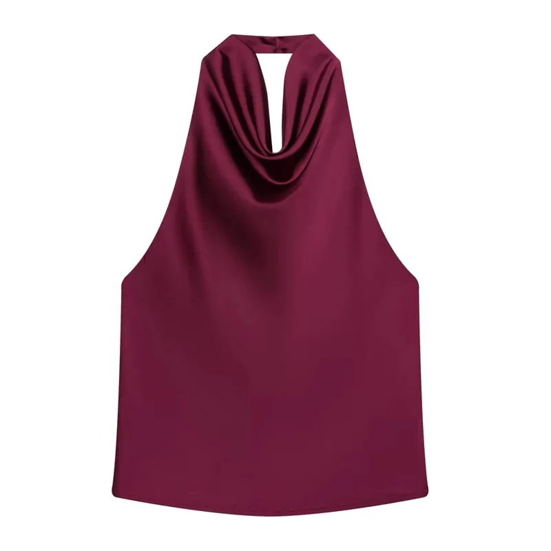 Women's Tanks Halter Top Women Sleeveless Green Crop Tops Summer Satin Party Evening Top Backless Sexy White Black Top — image 18