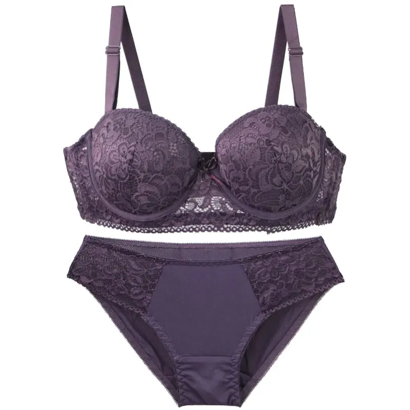 2025 Bagong Floral Knitted Underwire Bra Para sa mga Babae na Adjustable Straps Lace BC Cup Underwear Push Up Minimizer Padded Lingerie — image 4