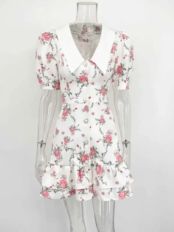 Tossy Printed Lapel Fashion Mini Dress Pambabae Short Sleeve Patchwork Contrast Elegant Summer Dress 2025 Pambabaeng Bodycon Dress — image 8