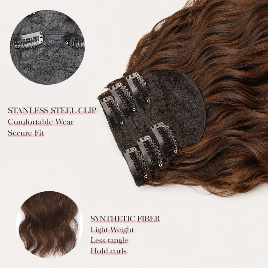 Clip in Hair Extension for Women - 3 Pcs Thick Double Weft Long Wavy Soft Synthetic Blends Well Hair Extension 20inch Dark Brown — image 3