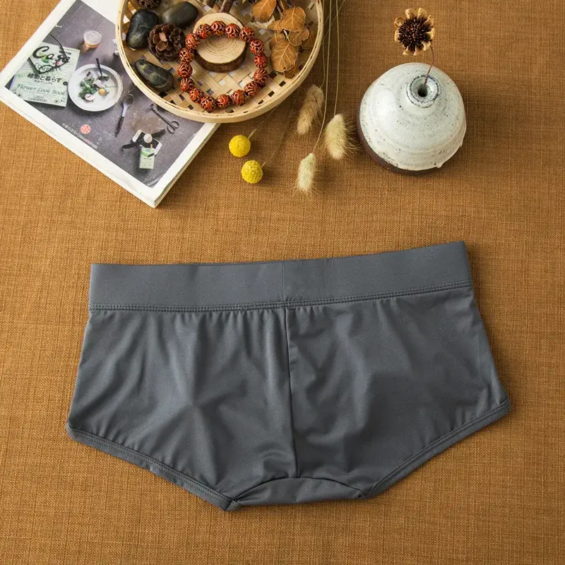 Cueca masculina de seda com leite de ângulo plano, confortável e adequada para a pele, respirável, sedosa, suave, secagem rápida, boxers baixos — image 12