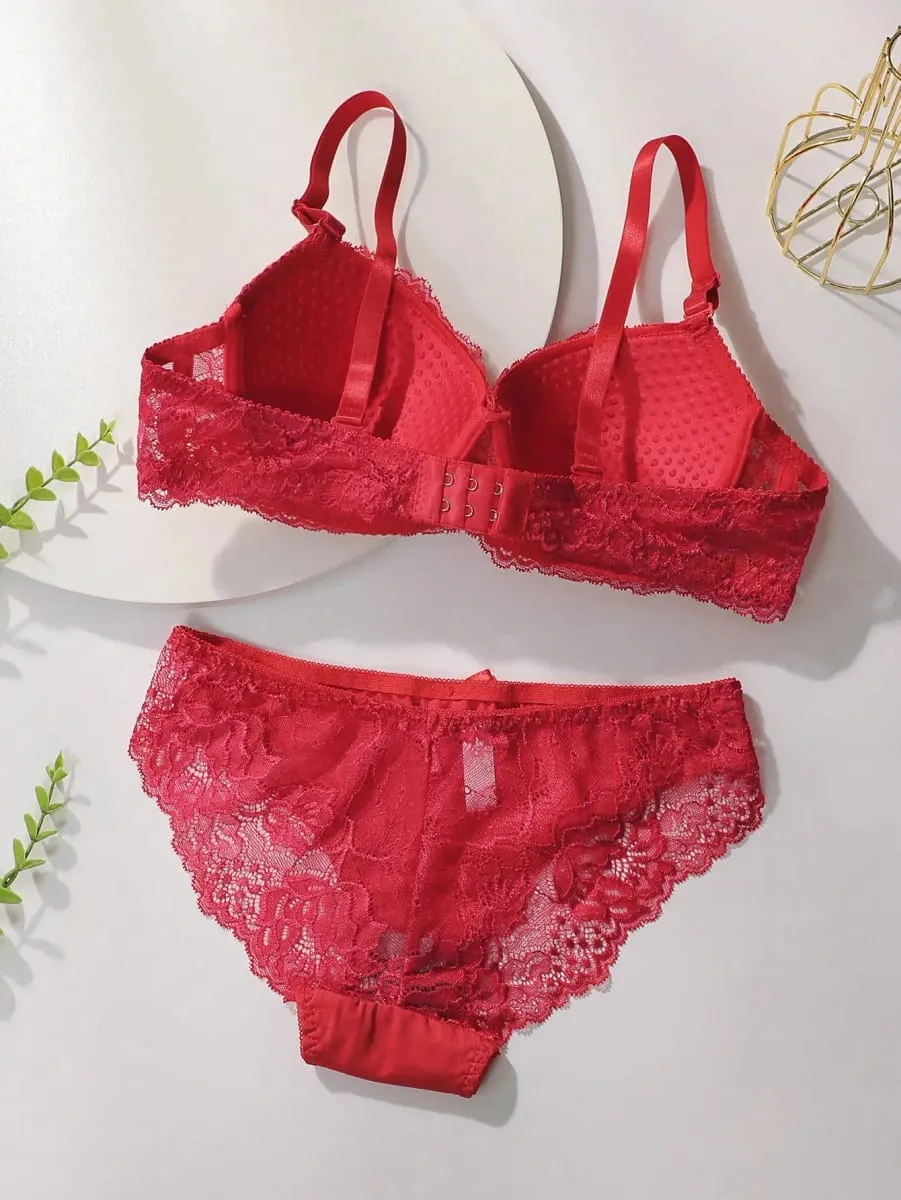 Conjunto de lingerie sexy de renda vermelha para reunião feminina push up roupa interior para mulher conjunto de roupa interior flor a2155 — image 2