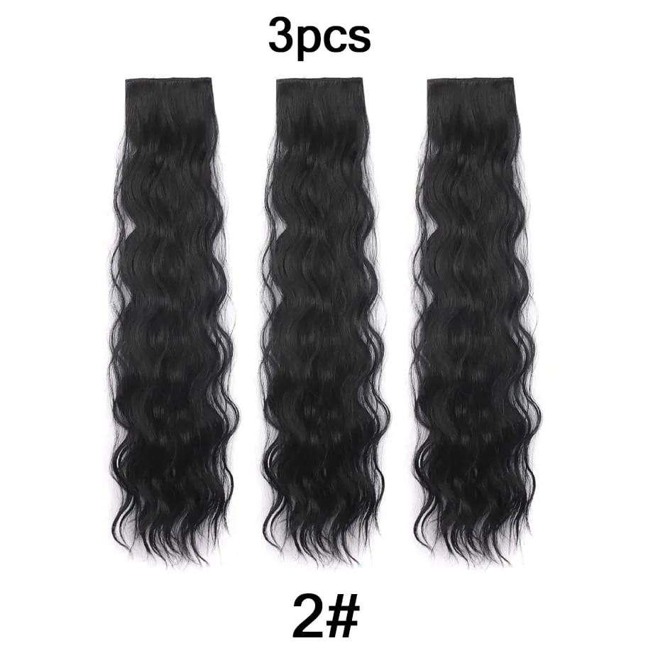 Clip in Hair Extension for Women - 3 Pcs Thick Double Weft Long Wavy Soft Synthetic Blends Well Hair Extension 20inch Dark Brown