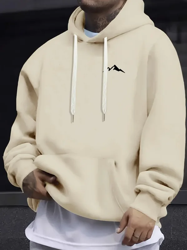 Outono e inverno masculino moda casual solto montanha impressão manga comprida moletom com capuz pulôver quente — image 6