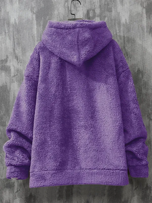 Purple Men's Hoodies Coral Fleece Designer Vintage Novelty Hooded Sweatshirt 2026 New Korean Style Winter Warm Pullovers for Men — image 4