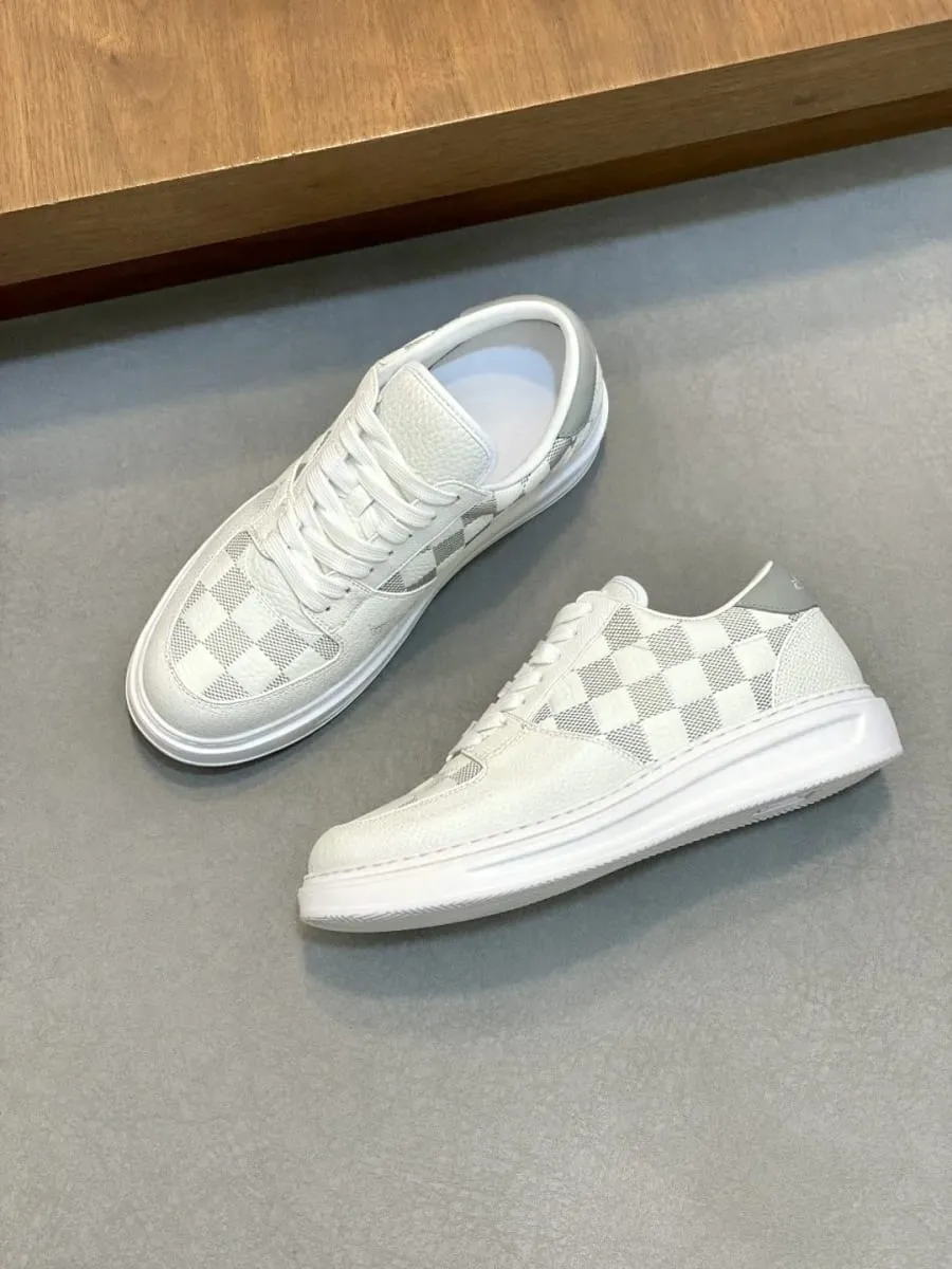 Grain Leather Low‑Top Skate Sneakers Grey White Checkerboard Print Patchwork Non‑Slip Rubber Sole Minimal Versatile Daily Walking Shoes — image 4