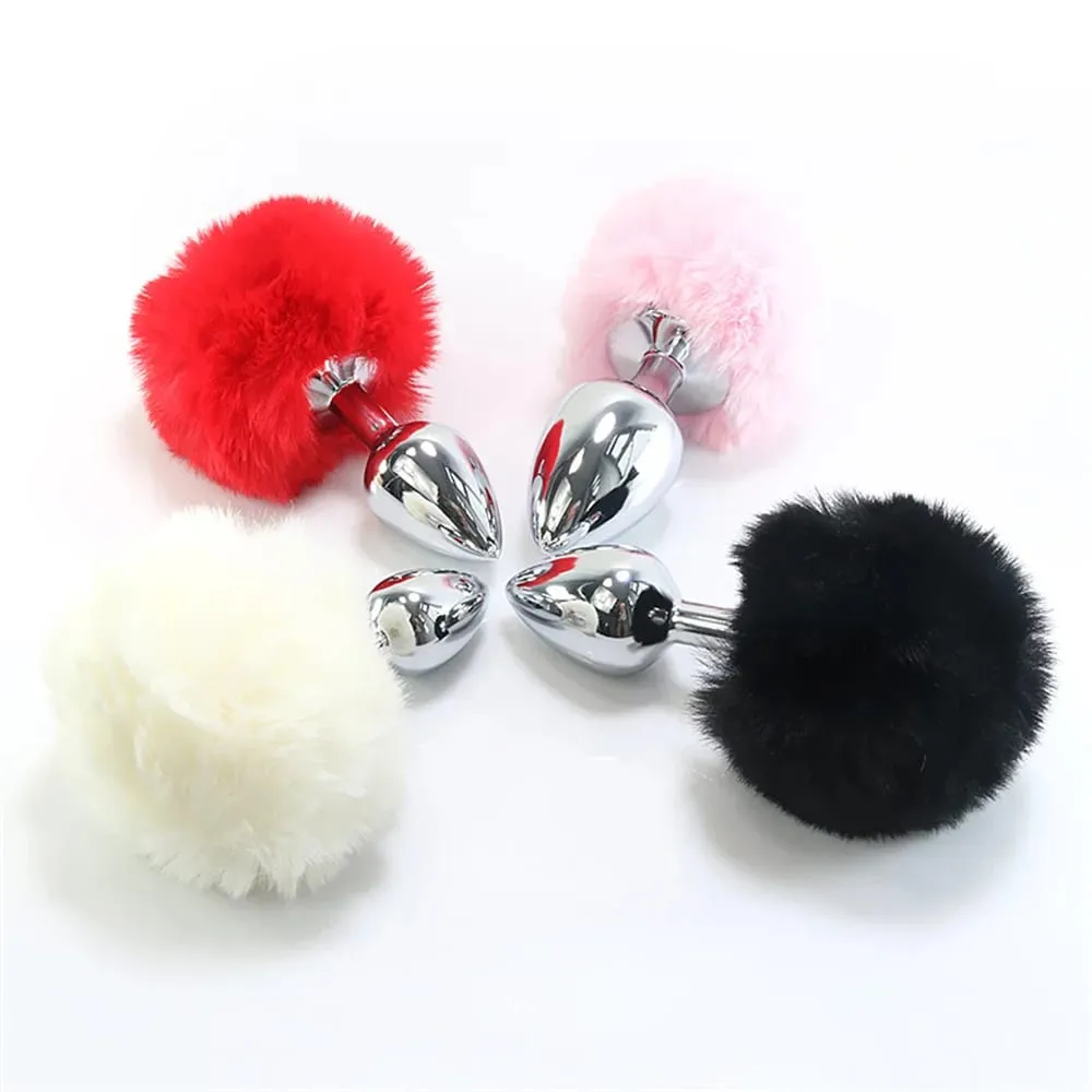 Aço inoxidável coelho cauda metal butt plug anal sexo brinquedo metal pelúcia anal plug massageador brinquedos sexuais para masturbador feminino — image 4