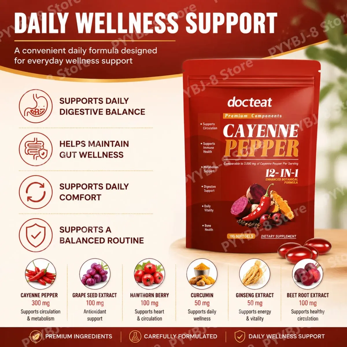 Cayennepeppar softgels med chilipepparfröolja berberin och vitamin E stöder normal matsmältningsetabolism och immunhälsa — image 6