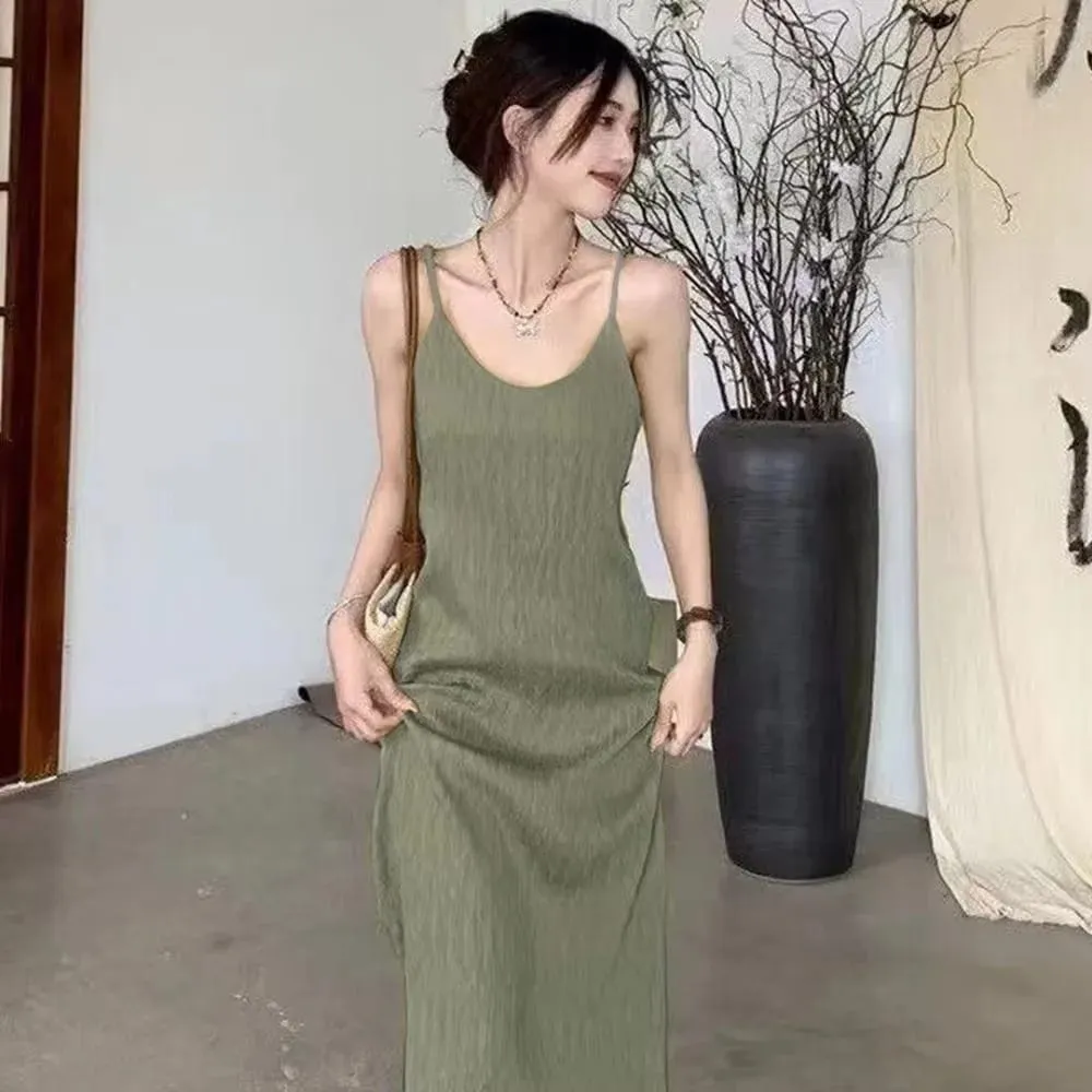 Elegant French Style Cami Maxi Dress Loose Fit Long Length Loose Fit Dress Sleeveless Summer Maxi Dress Vacation