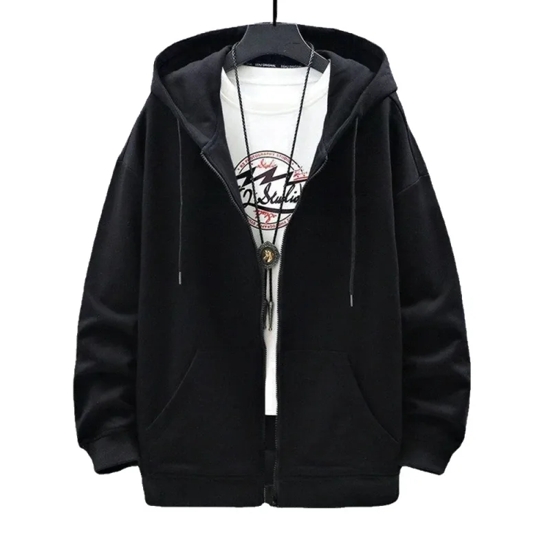 Moda masculina com capuz cardigan outono moletom com capuz cor sólida jaqueta clássica manga longa com zíper casaco casual roupas masculinas — image 1