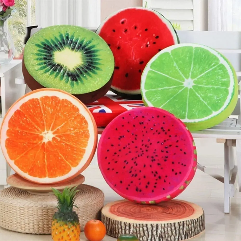Soft Round Fruit Pillow Simulation Fruit Slice Print Seat Cushion Stuffed Inner Plush Fabric Sofa Cushion Sofa Decor — image 2