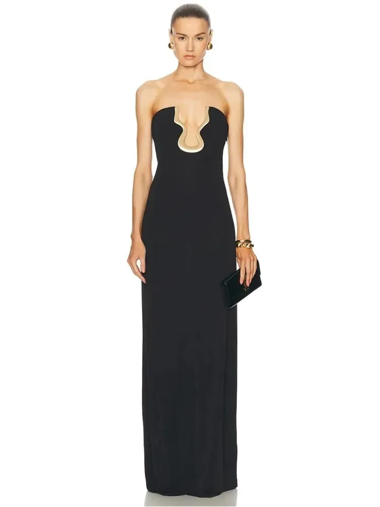 2025 mulheres celebridade sexy sem alças sem costas preto maxi longo bodycon bandage vestido elegante noite clube festa outfit — image 4