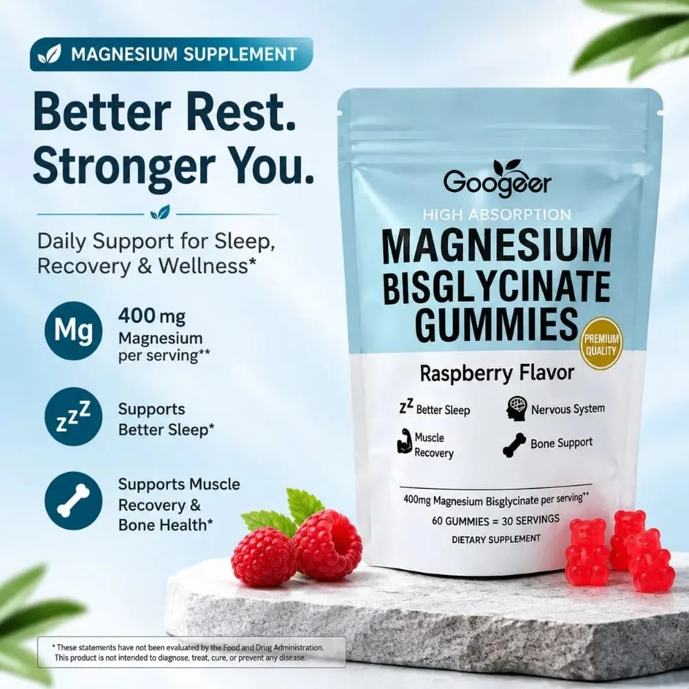 Magnesium Bisglycinate Gummies 400mg High Absorption for Sleep Muscle Recovery & Bone Support with D3 & Zinc Raspberry 60 Ct — image 1