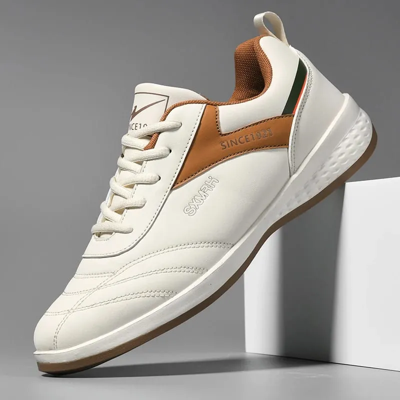 Double Star Men's White Leather Casual Sneakers Lightweight Breathable Non-slip Walking Sport Shoes — image 3