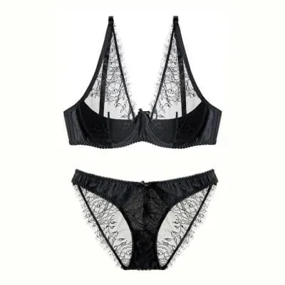 style thin cup cotton young ladies underwear lash transparent sexy women summer bra set lace female lingerie plus size