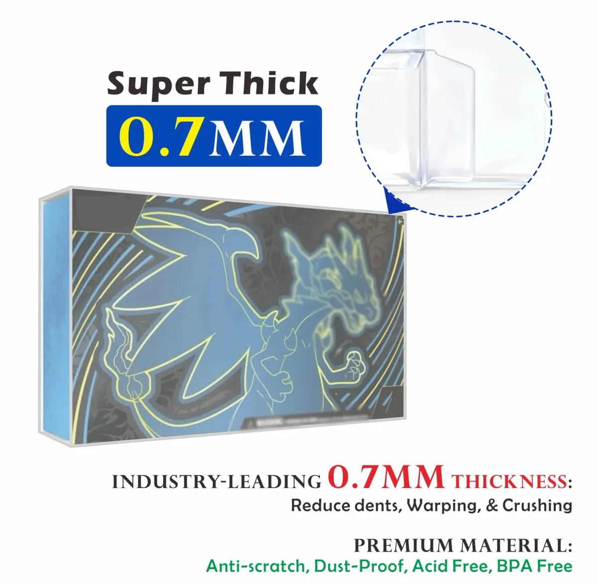 2PCS Clear Plastic Protector Case Super Thick 0.7mm For Mega Charizard EX UPC / 151UPC Box